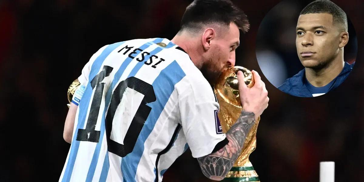 Messi besando la Copa del Mundo